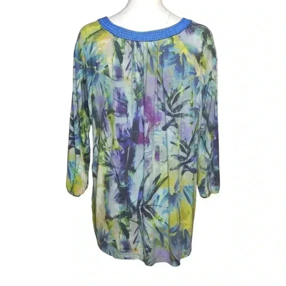 Soft Surroundings Tunic Top Blouse Size XL Colorful Floral Knit Square Neck - Picture 3 of 5